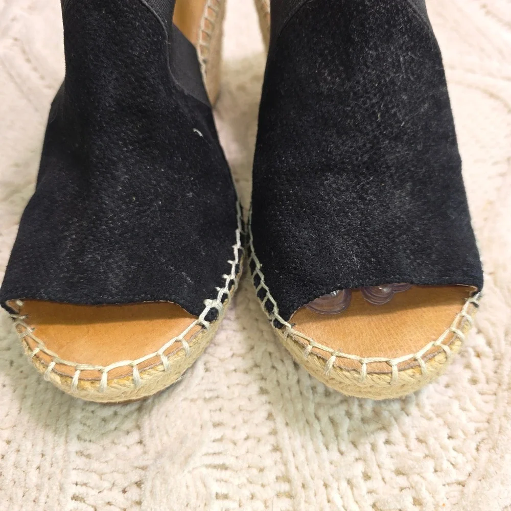Gentle Souls Kenneth Cole Espadrille Wedge‎ Sandals Black Suede Women 9.5 Excel
